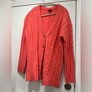 Talbots Vibrant Coral Cable Knit Cardigan